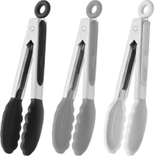 Mini Silicone Serving Tongs 7-Inch Set of 3 in Black Gray