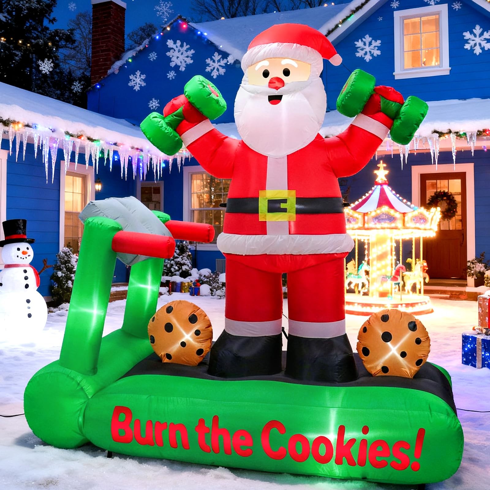 7 Ft Funny Santa On Treadmill Lighted Christmas Inflatables Outdoor Decorations