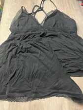 Victoria's Secret Pajama Set 2-Piece M Tank Top Shorty Shorts Lace Black