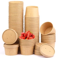 Wuadua 8 oz 75 Pack Paper Soup Containers with lids, Disposable Kraft Food Cups,