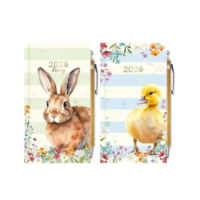 TALLON 2026 Girls Hard Diary And Pen Foil Long Week View Diaries Floral Duck Bunny 16cm