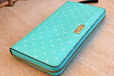 Kate Spade Continental Wallet Zip Around Polka Dot Aqua Mint Green