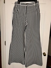 CHANEL Monochrome Striped Design Pants
