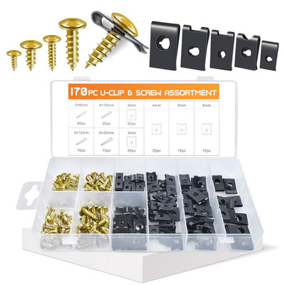 OTUAYAUTO 170PCS Car U Clips with Screw Assortment Kit - 10 Different Sizes Auto
