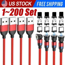 180°+360° Rotate Magnetic Charger Cable Phone Fast Charging Type C Micro USB Lot