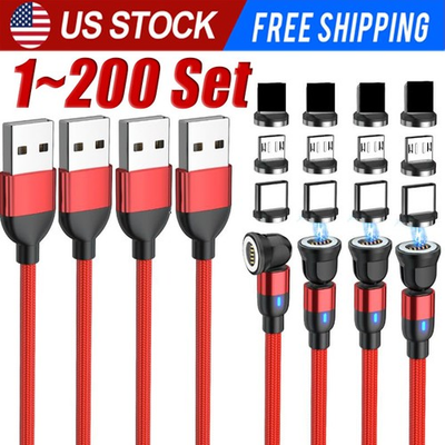 #ad 180°360° Rotate Magnetic Charger Cable Phone Fast Charging Type C Micro USB Lot $690.38