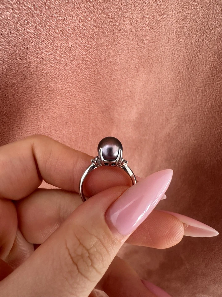 Individuell gefertigter Platinring mit Tahiti-Perle und Diamanten - Bild 4 von 4