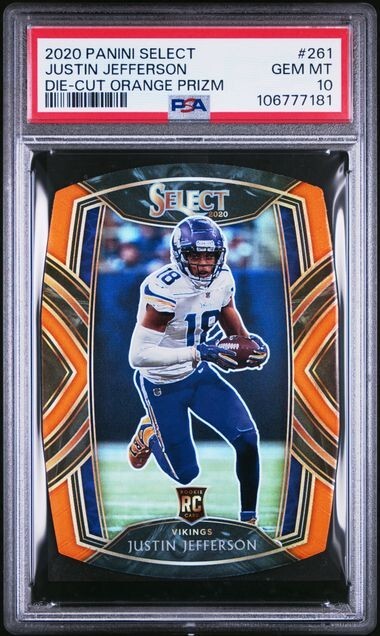 2020 PANINI SELECT 261 JUSTIN JEFFERSON DIE-CUT ORANGE PRIZM PSA GEM MT 10