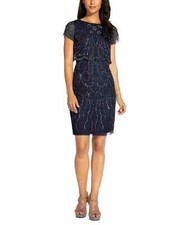 Adrianna Papell Women's Navy Embellished Overlay Dress - 8 - Navy