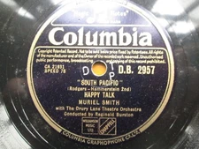 Muriel Smith: Happy Talk / Bali Ha'l UK 10" 78RPM Shellac Columbia D.B.2957