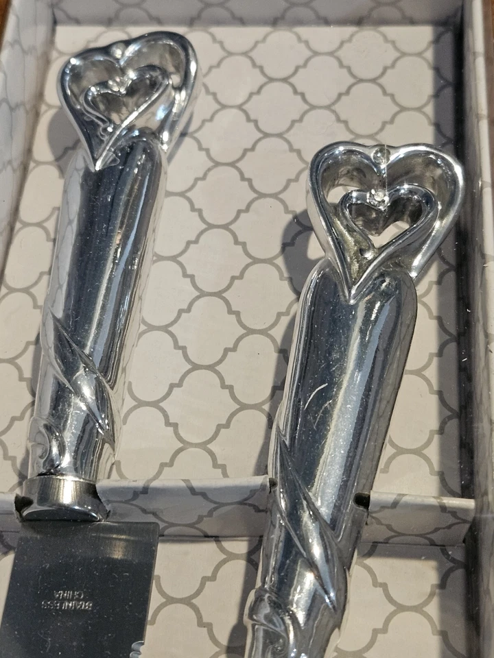 Wedding Cake Knife & Server Heart Shaped handles Valentine Wedding Foto 2 de 4