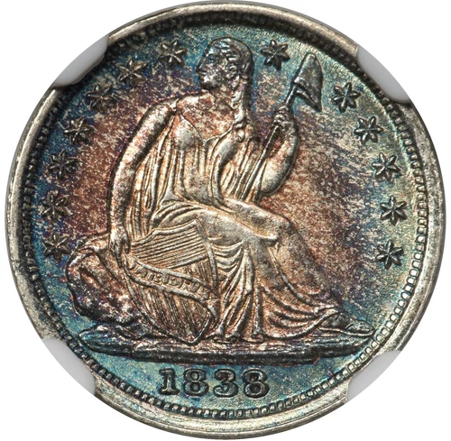 1838 Liberty Seated Half Dime Large Stars - NGC MS63 - INCREDIBLE TONING!