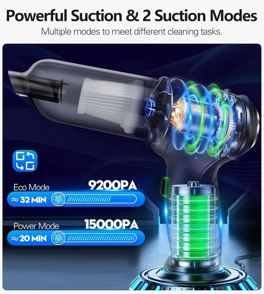 Handstaubsauger Akku Stark 15000Pa Mini Multifunktion Leicht Tragbar Auto C437 - Bild 2 von 4