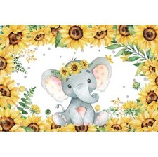 5x3ft Vinyl Elephant Sunflowers Backdrop Baby Shower Gender Reveal Kids Birth...