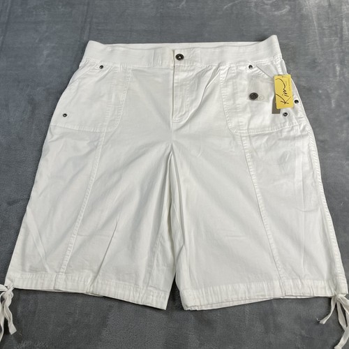 Kim Rogers Women's Bermuda Shorts White 16W Elastic Waist High Rise Stretch NWT
