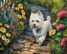 West Highland White Terrier dog painting by a cozy garde 8x10 Print 