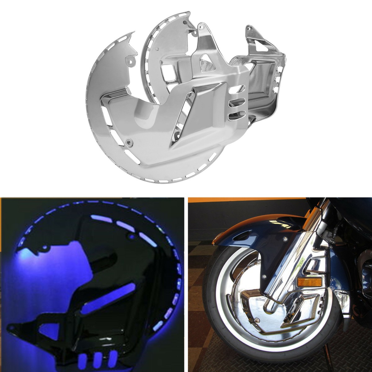 マック Brake Disc Rotors Covers LED Ring Blue Fire Fit For Honda Goldwing