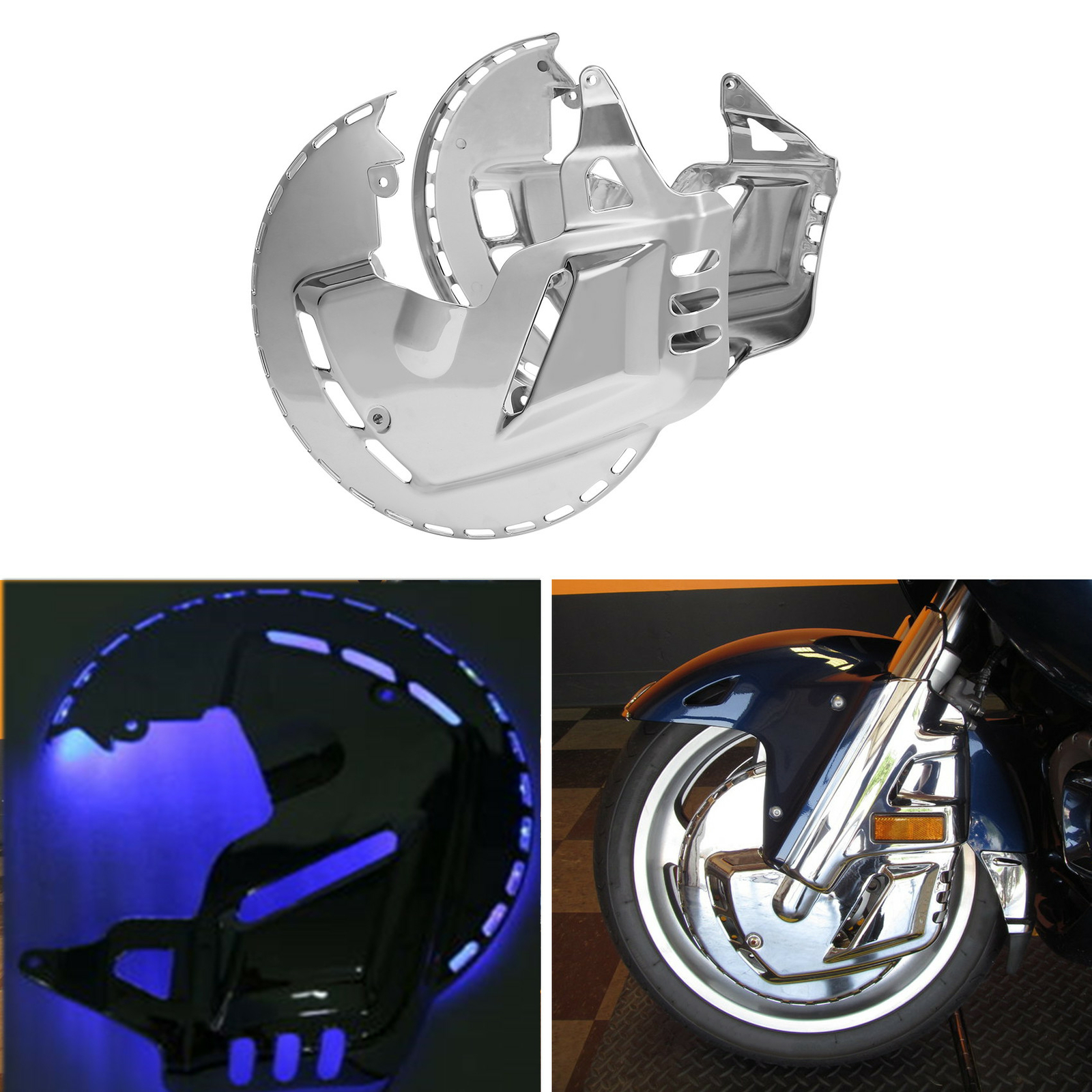 Brake Disc Rotors Covers LED Ring Blue Fire Fit For Honda Goldwing GL 1800 01-17