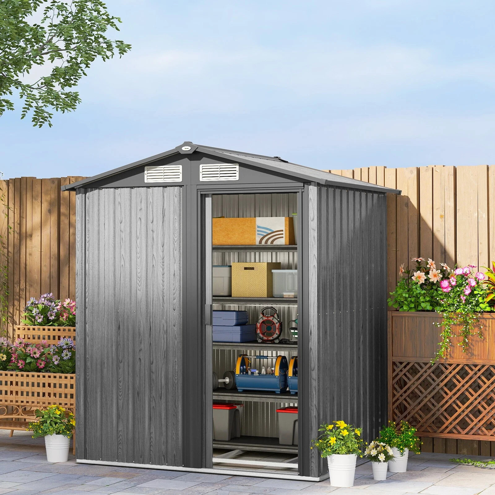 5ft x 4.3ft Outdoor Metal Storage Shed with Sliding Door Sloped Roof