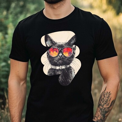 Mens Cat Sunglasses Cotton T-Shirt Size XS to 5XL