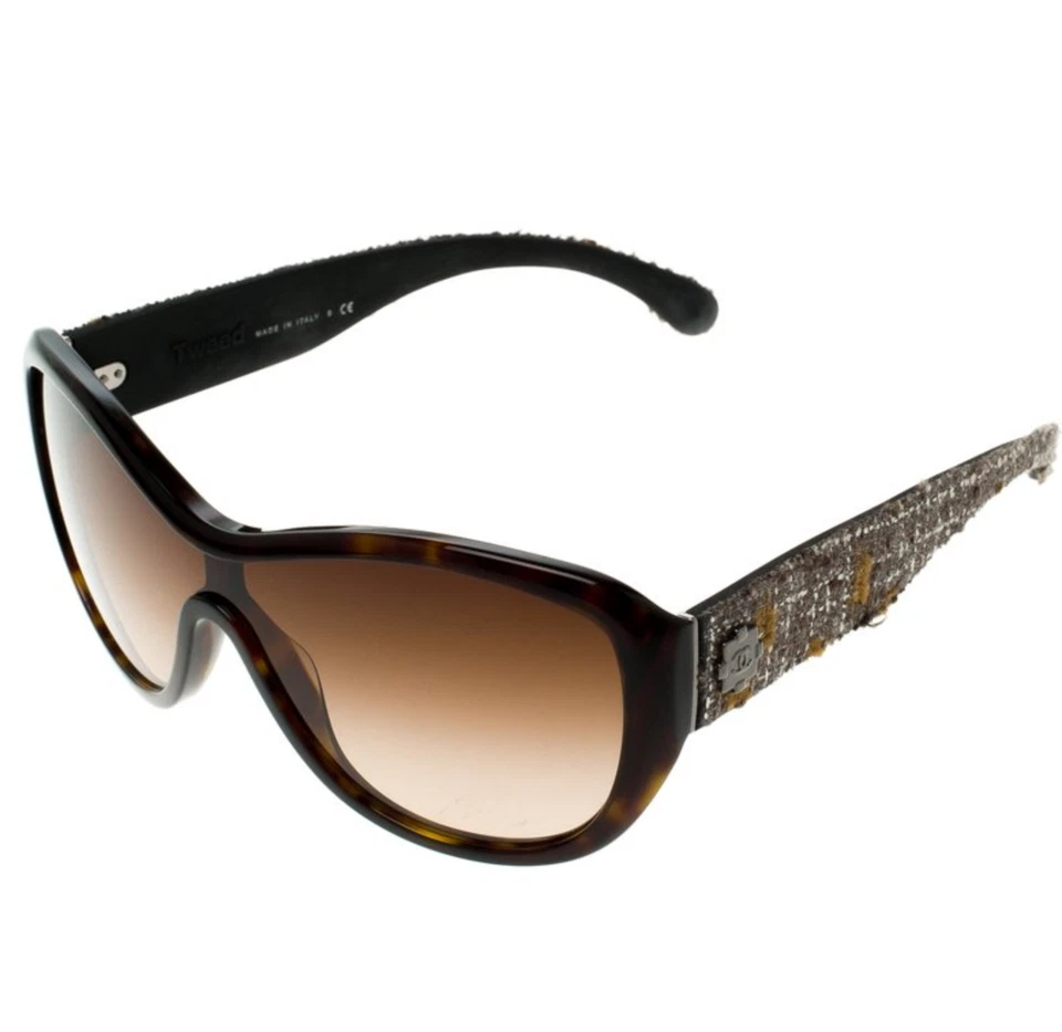 Nuevo CHANEL CH 5242 714/3B Negro Marrón Tweed Escudo Gafas de sol Italia