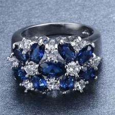 Modern Ring For Christmas Gift 3Ct Simulated Sapphire Wedding Ring Silver Plated