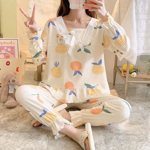 Lady Long Sleeves Top Pajama Set Women Homewear Sleepwear Casual Nightgown Suit - Afbeelding 1 van 18