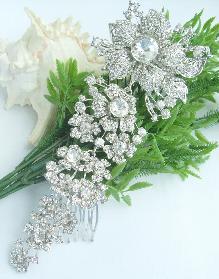 Glamour Transparent Rhinestone Crystal Hair Accessories Flower Orchid Hair Comb - Image 4 of 4