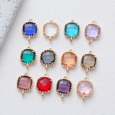 10pcs Square Crystal Charm Connector,Cubic Zirconia Square Pendant,Earring Charm