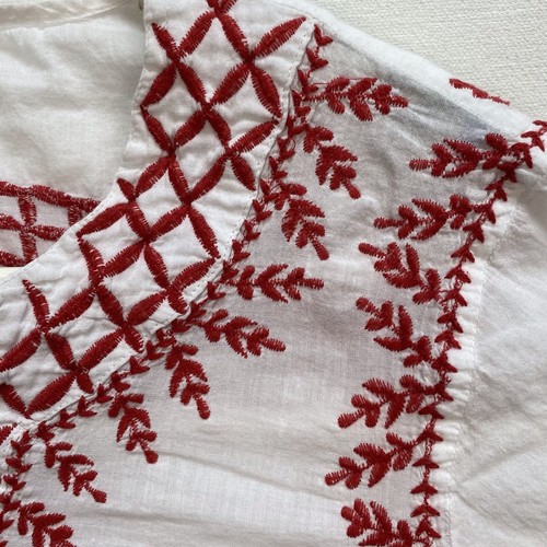 Solitaire Anthropologie Embroidered Large Cotton Top Red White Tunic Boho - Picture 4 of 18