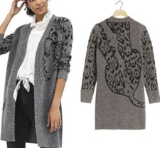 New Anthropologie AVERIE LEOPARD XS Grey Black Open Cardigan Sweater