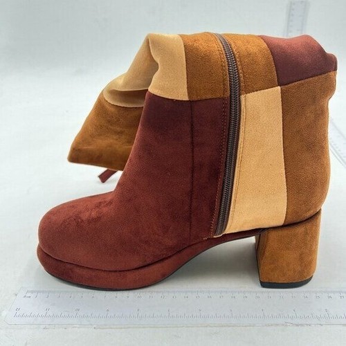Braun Wildleder Damen Plateau runde Spitze seitlicher Reißverschluss langer Stiefel klobiger Absatz Mode Schuh