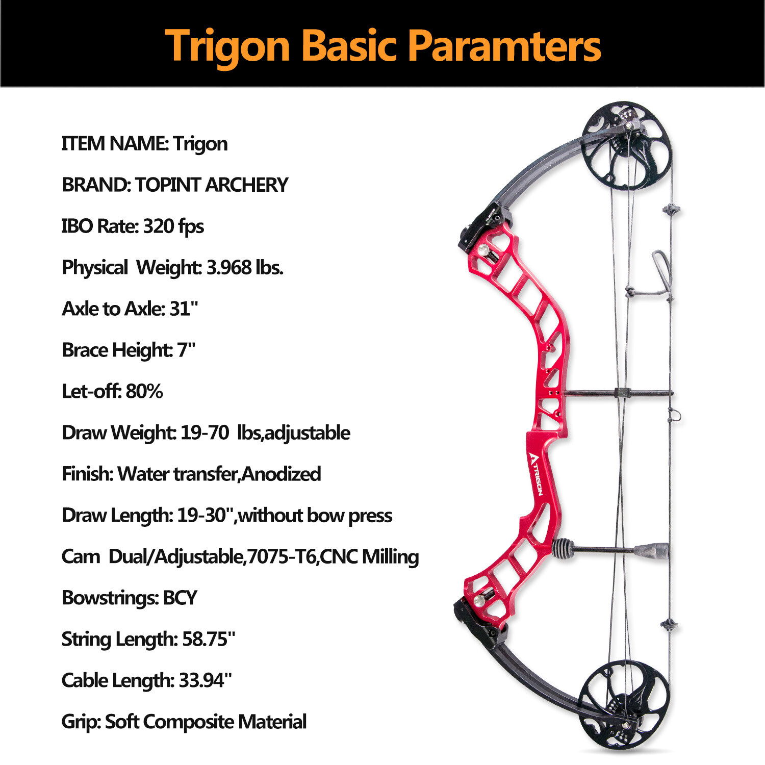 Topoint Archery Compound Bow Kit 1970lbs Adjustable 320fps Hunting