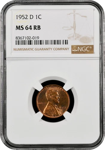 1952 D Lincoln cent graded by NGC MS 64 RB