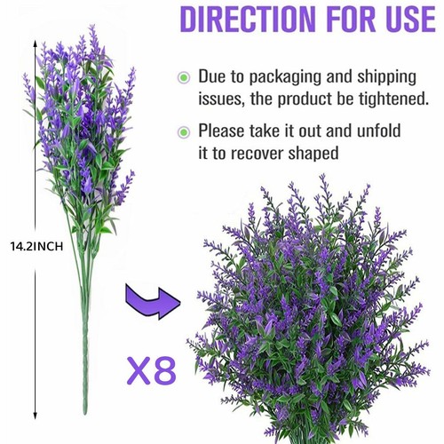 8 Bundles Outdoor Artificial Lavender Fake Flowers UV Resistant Shrubs Plants - Picture 8 of 16