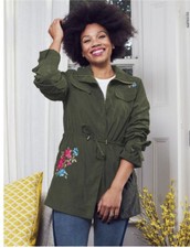 Avon Womens Coveted Floral Embroidery Military Utility Jacket Khaki Green Uk 6/8