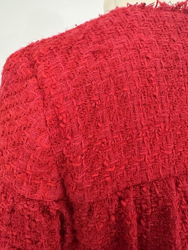 Mango Red Boucle Frayed Edge Jacket Size Small USED Gently Worn - Picture 11 of 15
