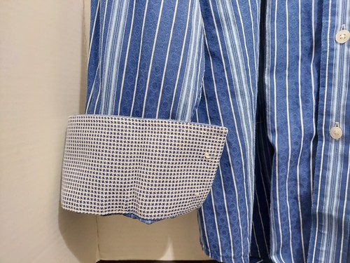 Robert Graham Old Money Button Up dress shirt XL striped Flip Cuff Skeleton Blue - Picture 2 of 10