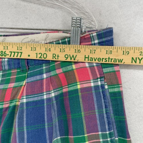 GEOFFREY BEENE Shorts Mens 36 Chino 6" Madras Plaid Pleated Cotton Blue Green - Picture 11 of 14