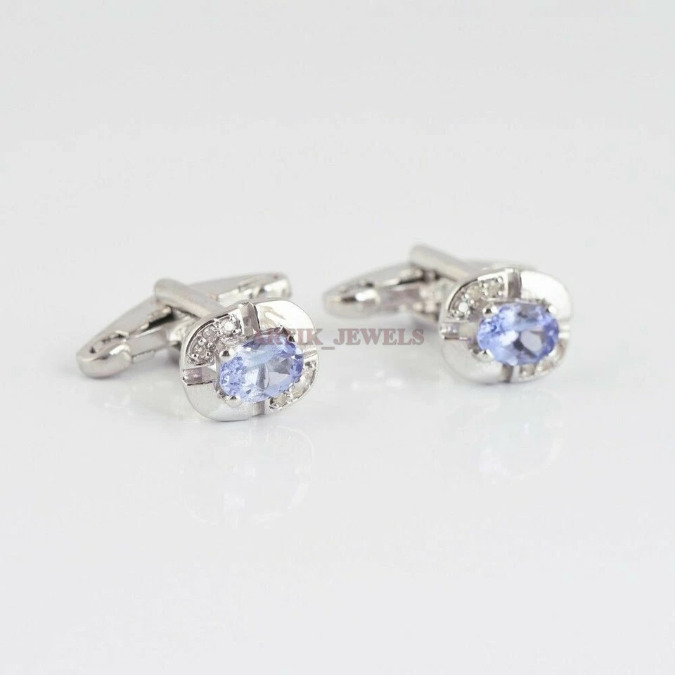 Natural Tanzanite & Diamond with 925 Sterling Silver Cufflink #2593 - Image 3 of 3