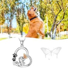 Adorable Heart-Shaped Crystal Butterfly Pendant Necklace - Cute Little Dog Puppy