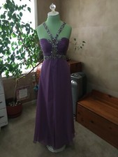 Unique Long Light Purple Prom Gown with Beaded Straps (Size 4)