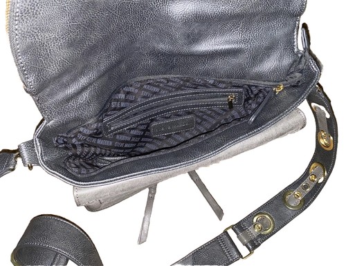 Grand sac à main Steve Madden gris clouté doré fermeture éclair plusieurs poches - Photo 4/9