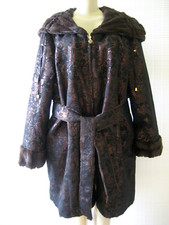Iman Brown & Bronze Brocade Reversible Faux Fur Hooded Coat Size 2x - Nwt