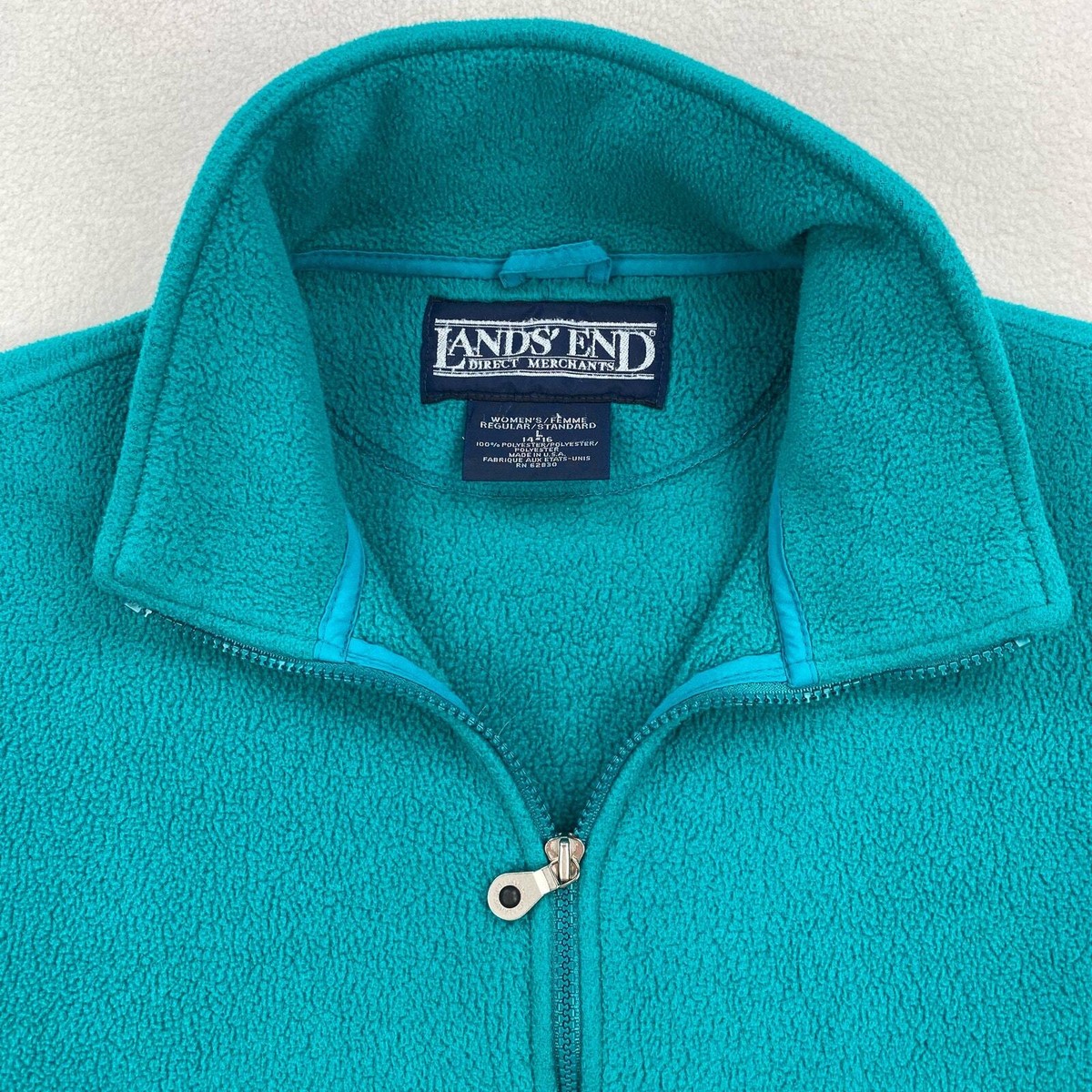 Vintage Lands End Jacket Womens Size Large Blue Fleece Zip Up