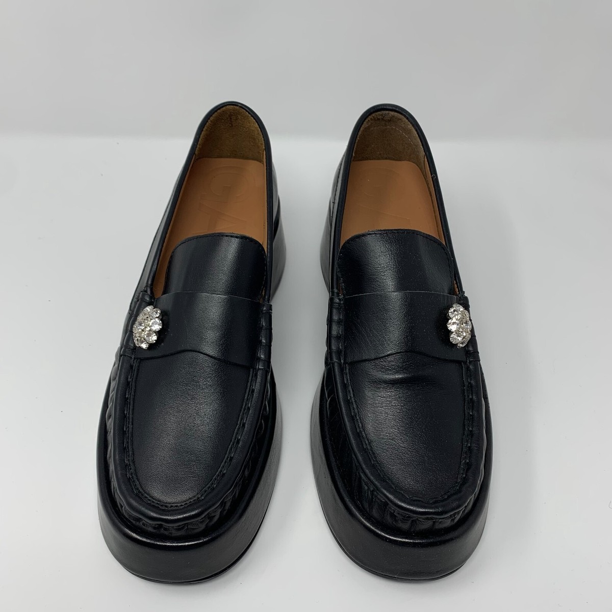 Ganni Retro Platform Wedge Jewel Loafers Women's 11 Black