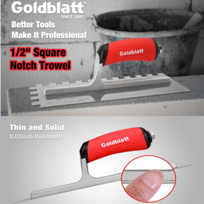Goldblatt 1/2'' Square Notch Trowel Stainless Steel Masonry Tile Installation Set