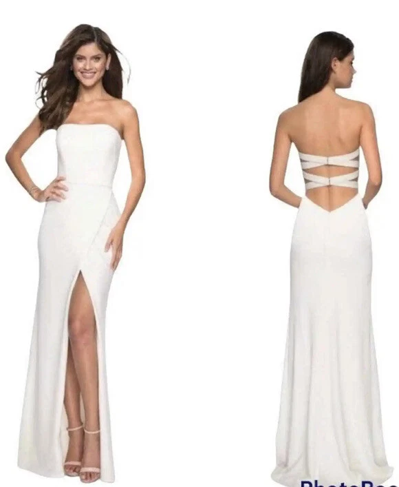 La femme strapless hotsell jersey evening dress