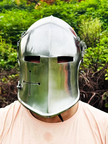 Silber Mittelalter Barbute Helm - Ritter Rüstung für Cosplay, Halloween & LARP - Bild 2 von 8
