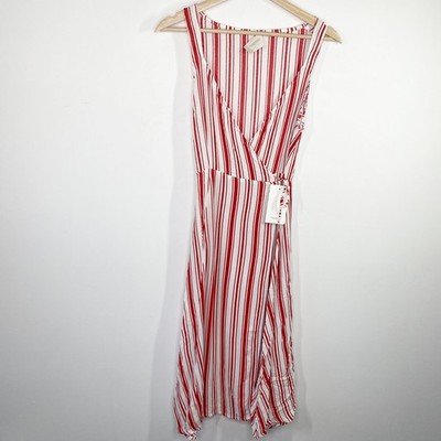 Auguste Womens Striped Midi Wrap Dress Size 8 NWT Red Striped Summer Casual